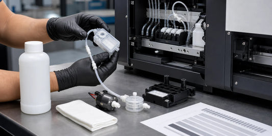 DTF printer white ink flow troubleshooting with dampers filters and ink lines