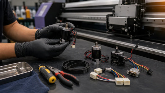 Large format printer carriage motor buying guide with palm-sized servo motors timing belt and printer rail