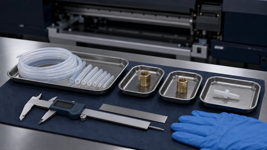 Store printer tubing and connector products arranged separately on a maintenance bench