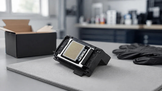 XP600 replacement printhead resting nozzle-side up for a pre-installation receiving inspection